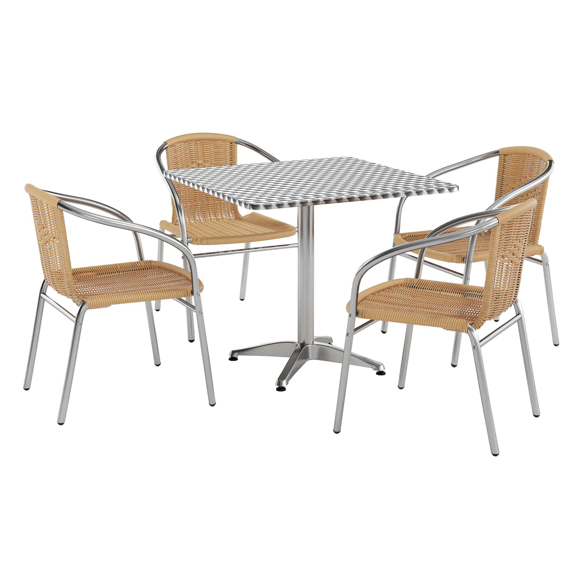 Flash Furniture TLH-ALUM-32SQ-020BGECHR4-GG 31.5" Square Aluminum Indoor-Outdoor Table Set with 4 Beige Rattan Chairs - Main view