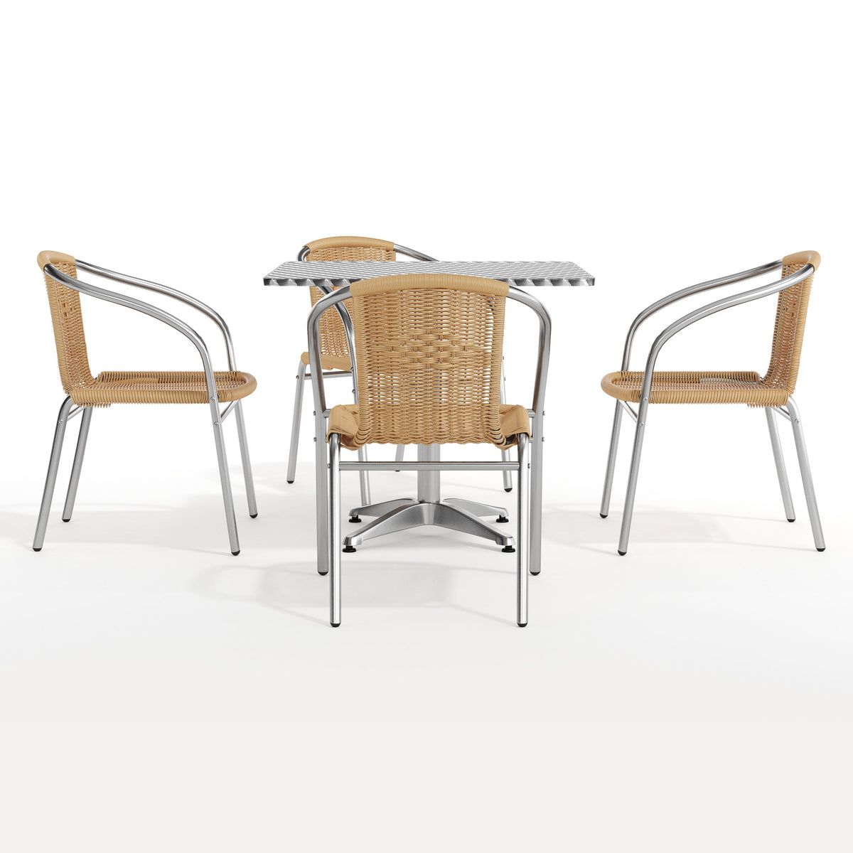 Flash Furniture TLH-ALUM-32SQ-020BGECHR4-GG 31.5" Square Aluminum Indoor-Outdoor Table Set with 4 Beige Rattan Chairs - View 9