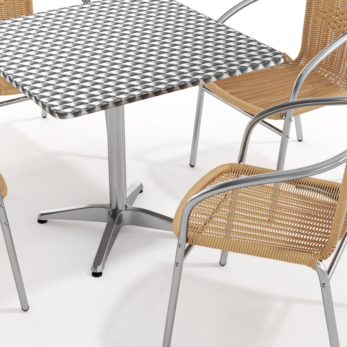 Flash Furniture TLH-ALUM-32SQ-020BGECHR4-GG 31.5" Square Aluminum Indoor-Outdoor Table Set with 4 Beige Rattan Chairs - View 10