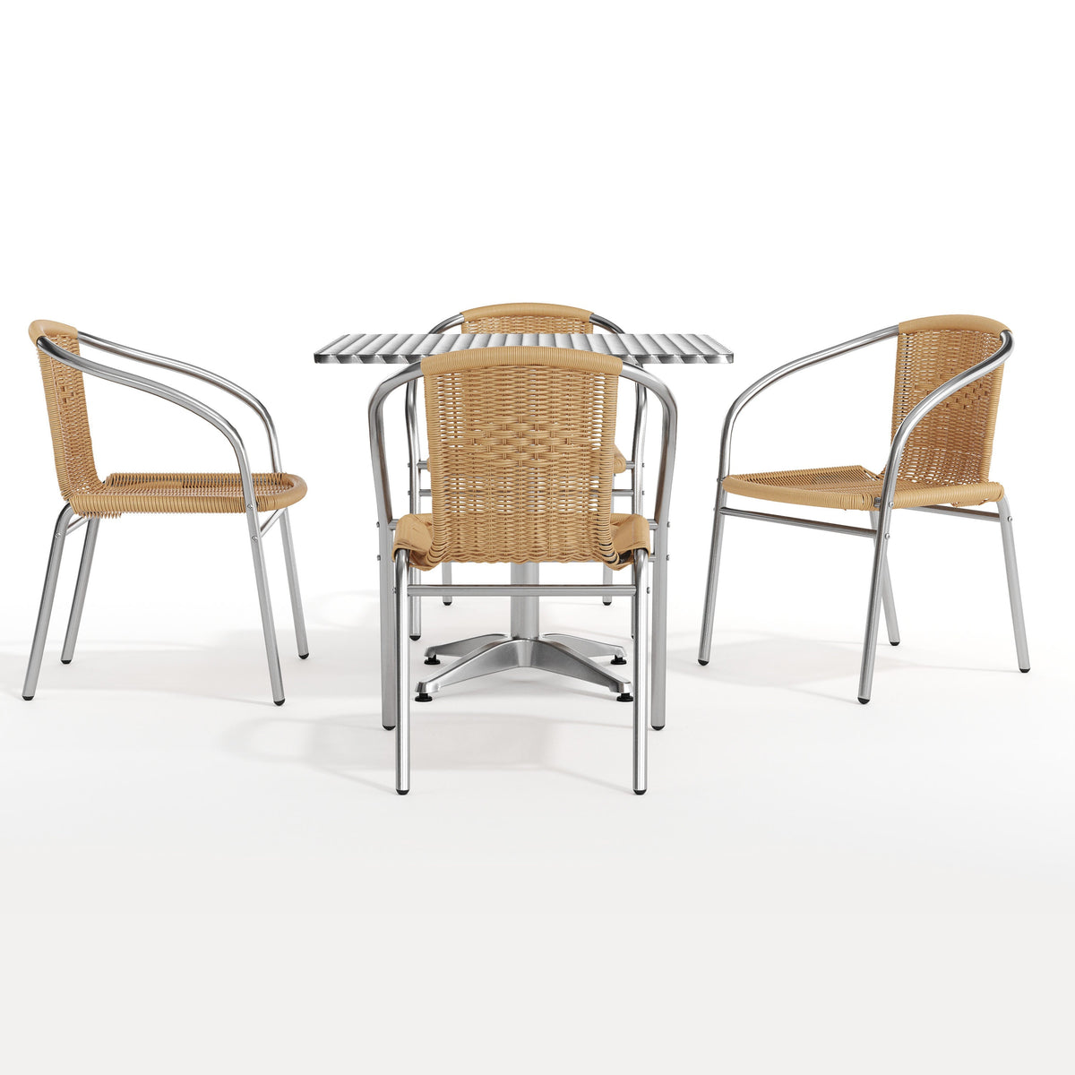 Flash Furniture TLH-ALUM-32SQ-020BGECHR4-GG 31.5" Square Aluminum Indoor-Outdoor Table Set with 4 Beige Rattan Chairs - View 11