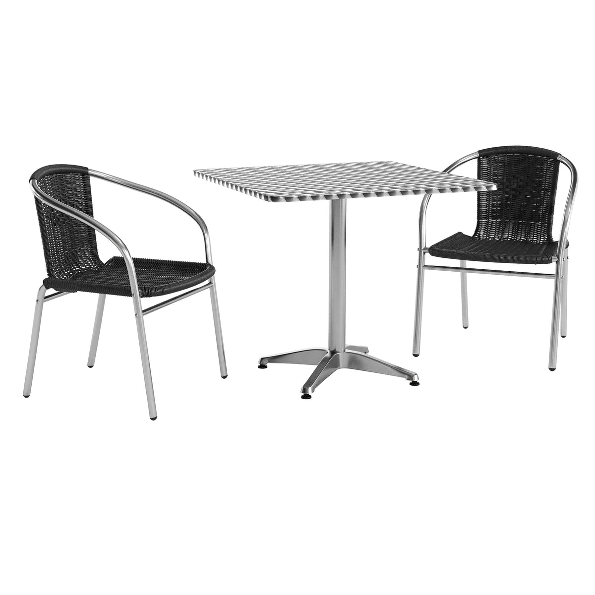Flash Furniture TLH-ALUM-32SQ-020BKCHR2-GG 31.5" Square Aluminum Indoor-Outdoor Table Set with 2 Black Rattan Chairs - Main view