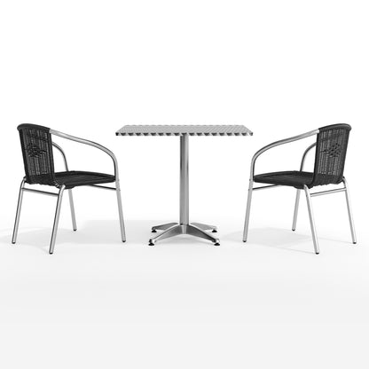 Flash Furniture TLH-ALUM-32SQ-020BKCHR2-GG 31.5" Square Aluminum Indoor-Outdoor Table Set with 2 Black Rattan Chairs - View 9