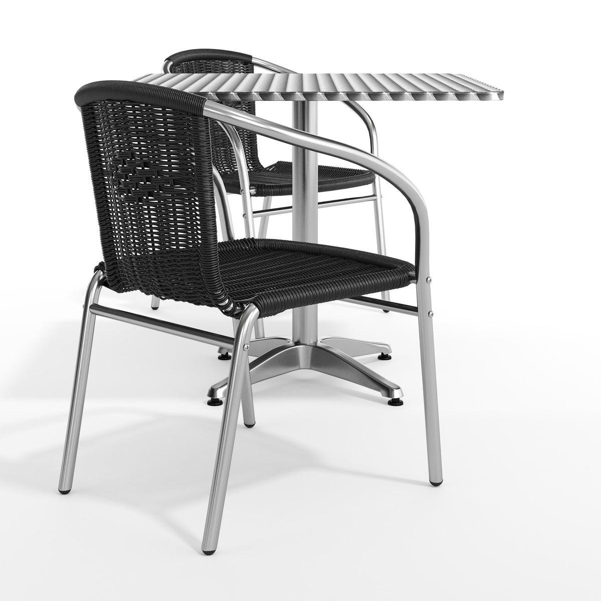 Flash Furniture TLH-ALUM-32SQ-020BKCHR2-GG 31.5" Square Aluminum Indoor-Outdoor Table Set with 2 Black Rattan Chairs - View 11