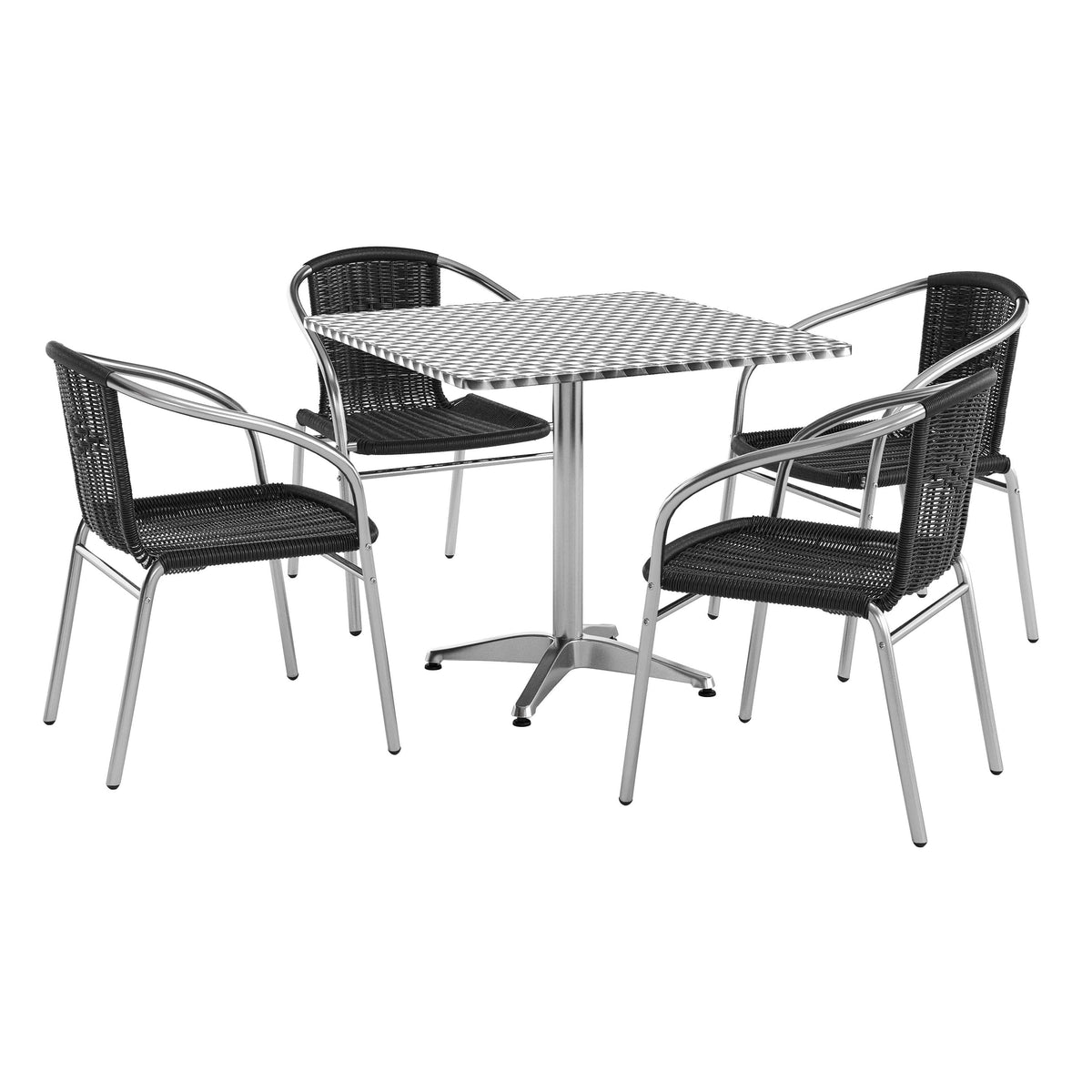 Flash Furniture TLH-ALUM-32SQ-020BKCHR4-GG 31.5" Square Aluminum Indoor-Outdoor Table Set with 4 Black Rattan Chairs - Main view