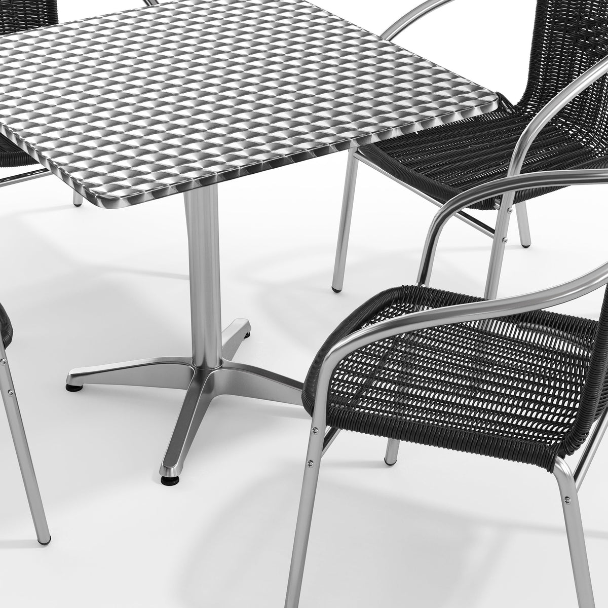 Flash Furniture TLH-ALUM-32SQ-020BKCHR4-GG 31.5" Square Aluminum Indoor-Outdoor Table Set with 4 Black Rattan Chairs - View 10