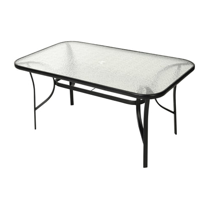 Flash Furniture TLH-SC-094L-BLK-GG Commercial 35x59 Tempered Glass and Steel Patio Table with Umbrella Hole-Black (Clear Top/Black Frame) - Main view