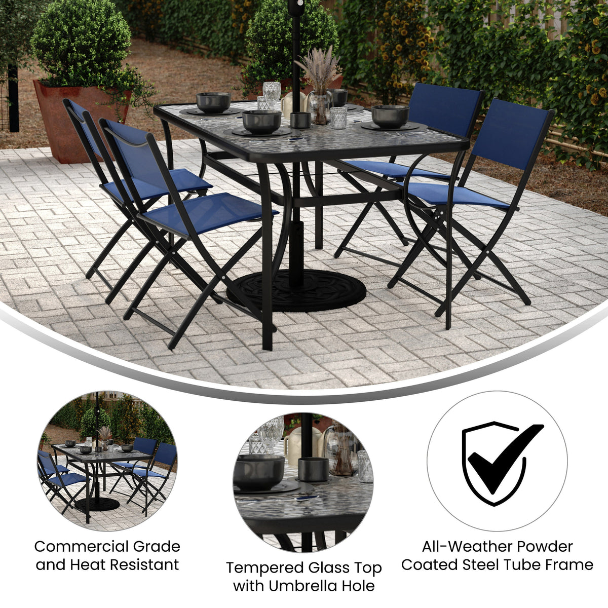 Flash Furniture TLH-SC-094L-BLK-GG Commercial 35x59 Tempered Glass and Steel Patio Table with Umbrella Hole-Black (Clear Top/Black Frame) - View 2