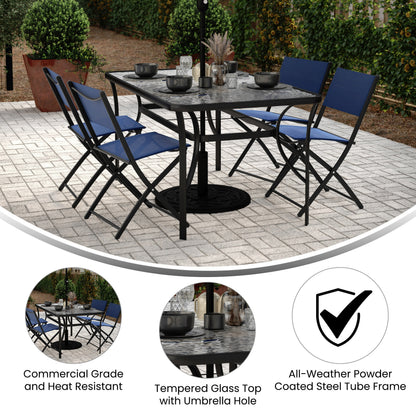 Flash Furniture TLH-SC-094L-BLK-GG Commercial 35x59 Tempered Glass and Steel Patio Table with Umbrella Hole-Black (Clear Top/Black Frame) - View 2