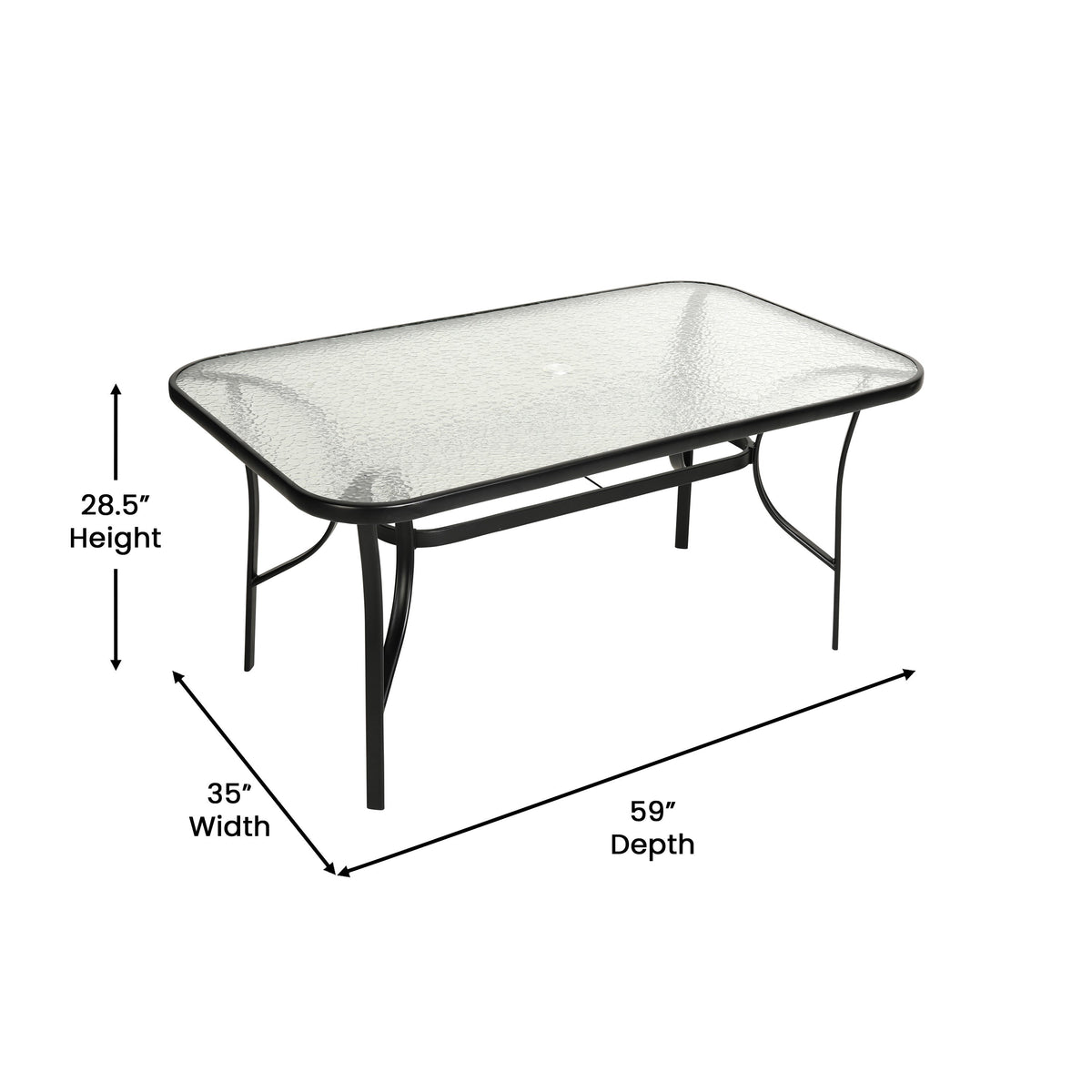 Flash Furniture TLH-SC-094L-BLK-GG Commercial 35x59 Tempered Glass and Steel Patio Table with Umbrella Hole-Black (Clear Top/Black Frame) - View 3