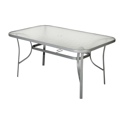 Flash Furniture TLH-SC-094L-SV-GG Commercial 35x59 Tempered Glass and Steel Patio Table with Umbrella Hole-Silver (Clear Top/Silver Frame) - Main view