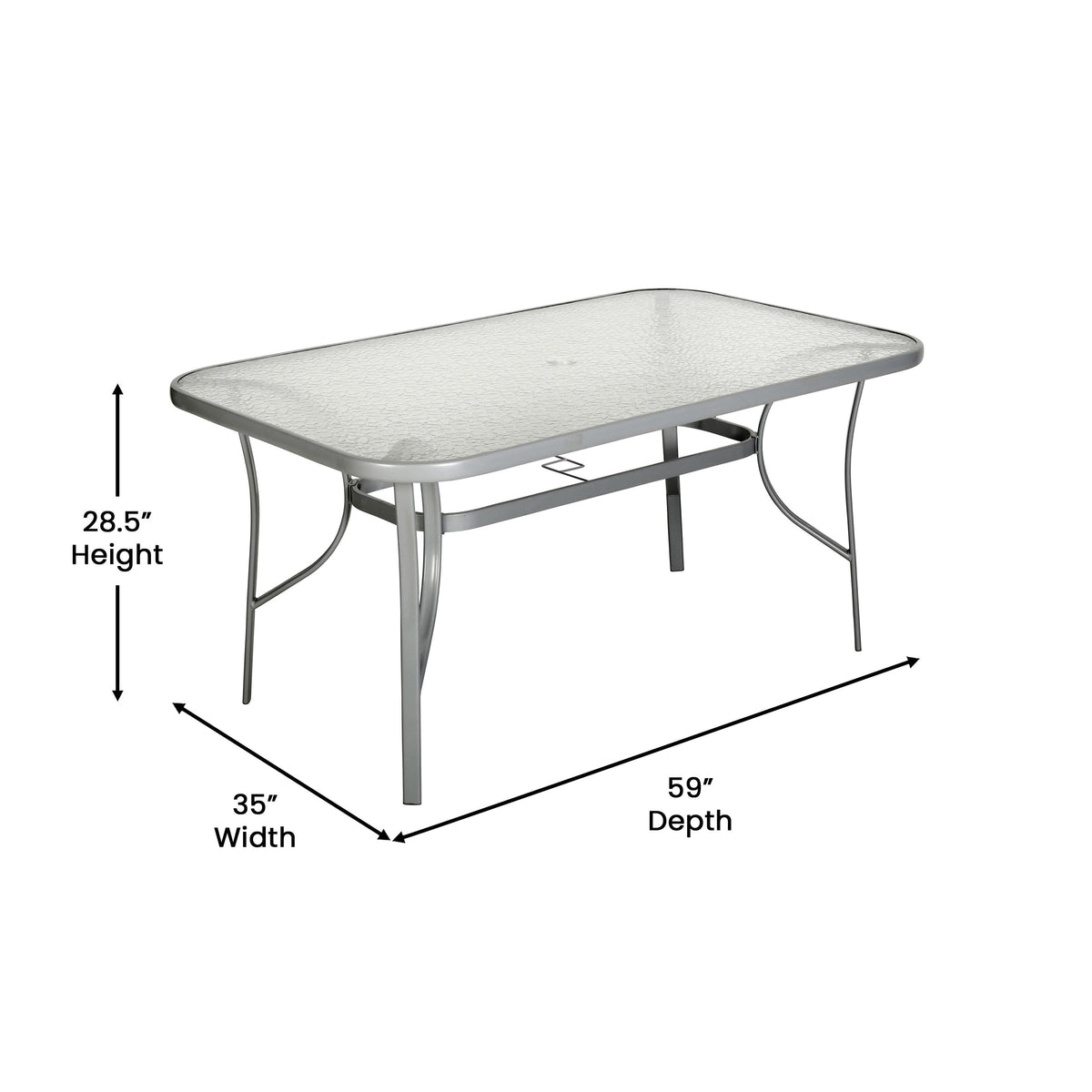 Flash Furniture TLH-SC-094L-SV-GG Commercial 35x59 Tempered Glass and Steel Patio Table with Umbrella Hole-Silver (Clear Top/Silver Frame) - View 3