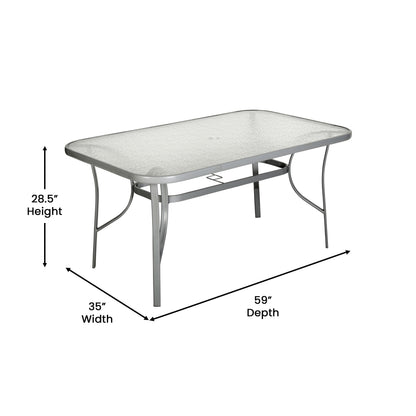 Flash Furniture TLH-SC-094L-SV-GG Commercial 35x59 Tempered Glass and Steel Patio Table with Umbrella Hole-Silver (Clear Top/Silver Frame) - View 3