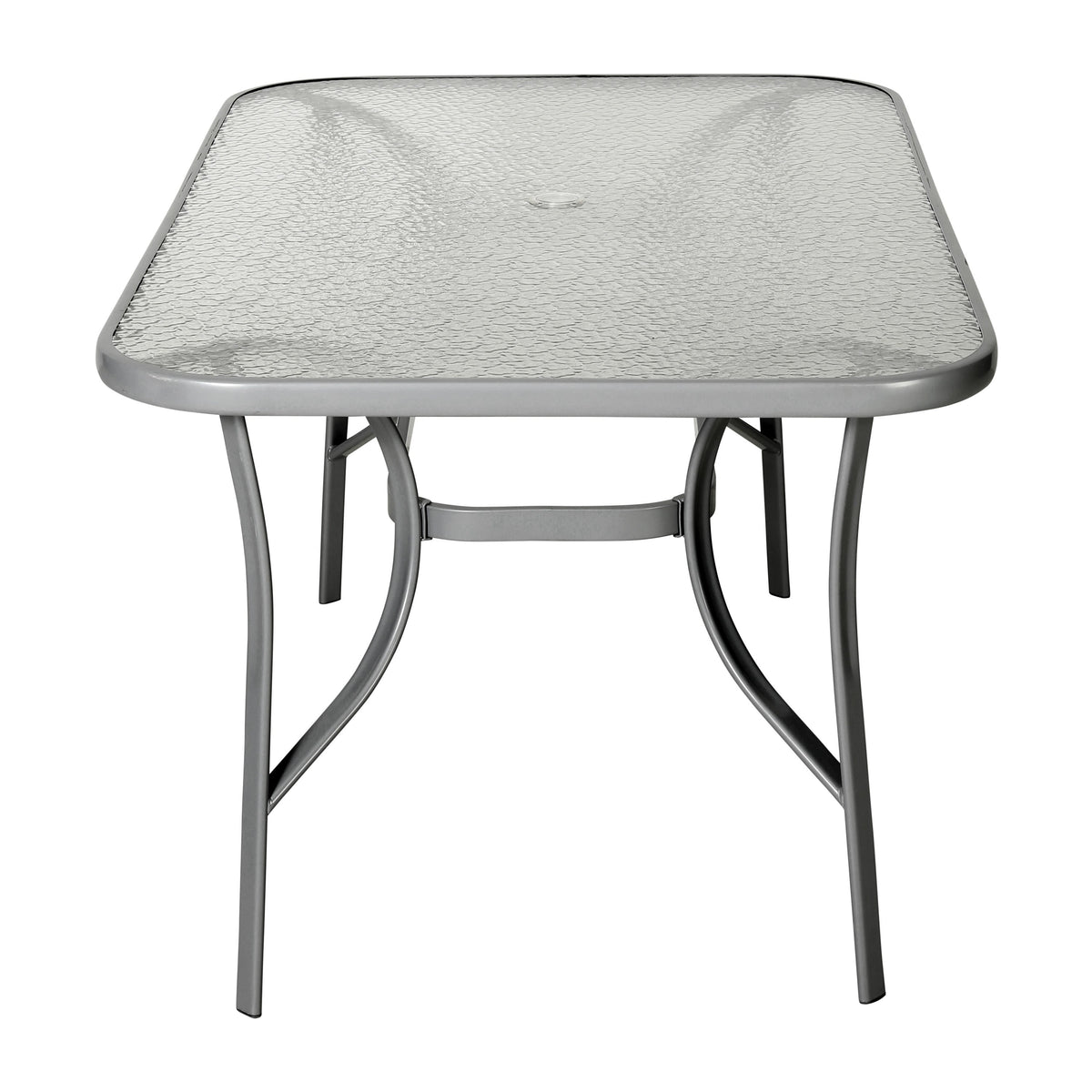 Flash Furniture TLH-SC-094L-SV-GG Commercial 35x59 Tempered Glass and Steel Patio Table with Umbrella Hole-Silver (Clear Top/Silver Frame) - View 5