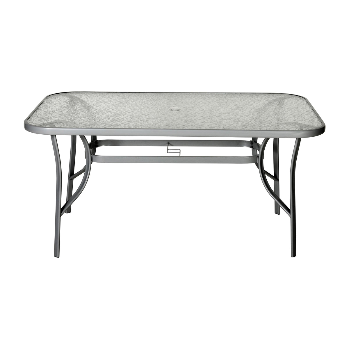 Flash Furniture TLH-SC-094L-SV-GG Commercial 35x59 Tempered Glass and Steel Patio Table with Umbrella Hole-Silver (Clear Top/Silver Frame) - View 6