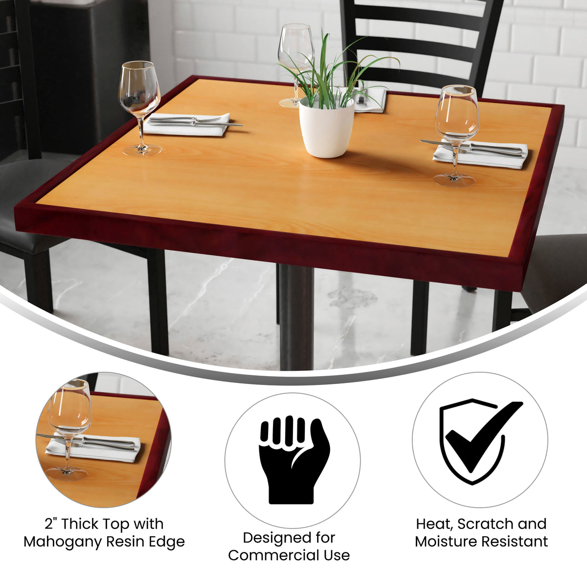 Flash Furniture TP-2TONE-3636-GG 36" Square 2-Tone Cherry & Mahogany Resin Table Top with 2" Thick Drop-Lip - View 2