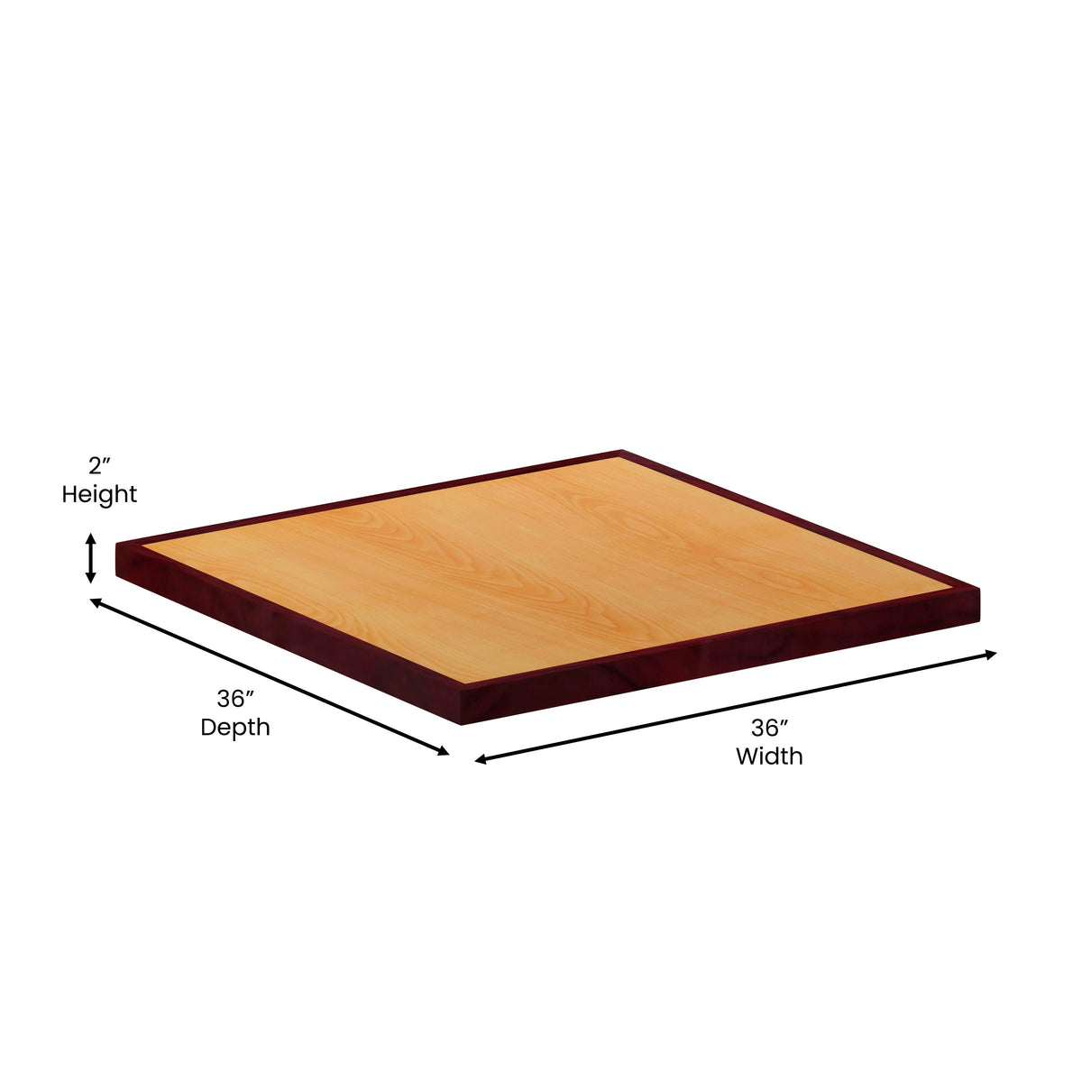 Flash Furniture TP-2TONE-3636-GG 36" Square 2-Tone Cherry & Mahogany Resin Table Top with 2" Thick Drop-Lip - View 3