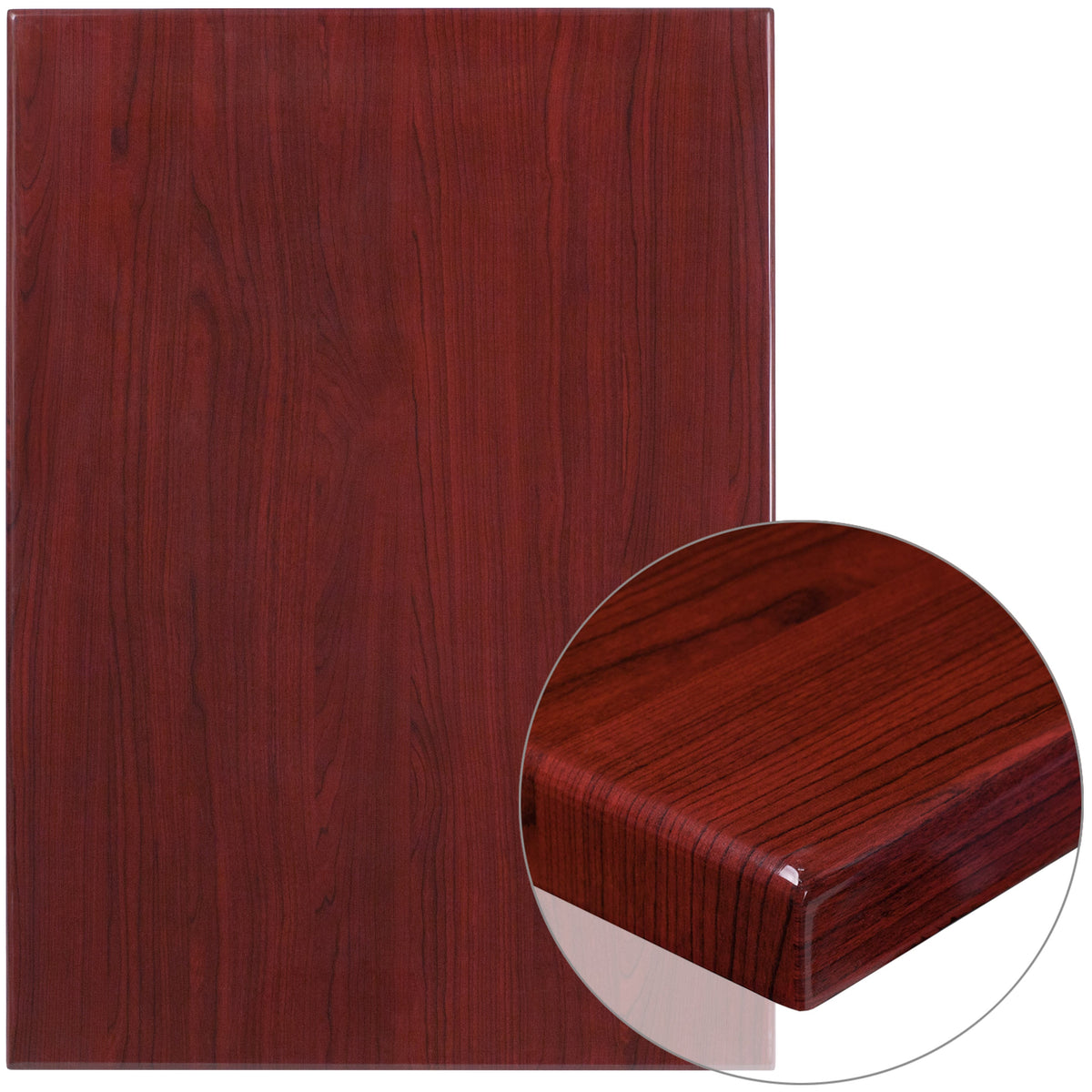 Flash Furniture TP-MAH-3042-GG 30" x 42" Rectangular High-Gloss Mahogany Resin Table Top with 2" Thick Edge - Main view