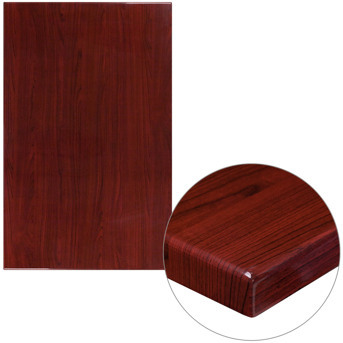 Flash Furniture TP-MAH-3048-GG 30" x 48" Rectangular High-Gloss Mahogany Resin Table Top with 2" Thick Edge - Main view