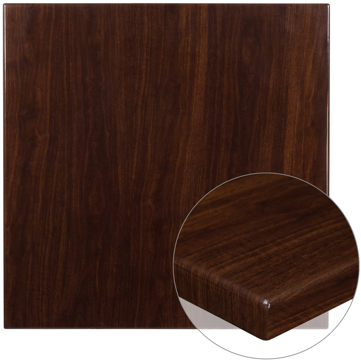 Flash Furniture TP-WAL-3636-GG 36" Square High-Gloss Walnut Resin Table Top with 2" Thick Drop-Lip - Main view