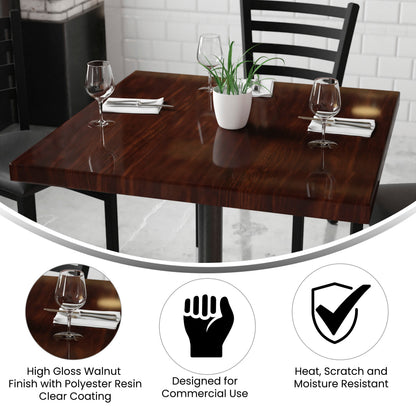 Flash Furniture TP-WAL-3636-GG 36" Square High-Gloss Walnut Resin Table Top with 2" Thick Drop-Lip - View 2