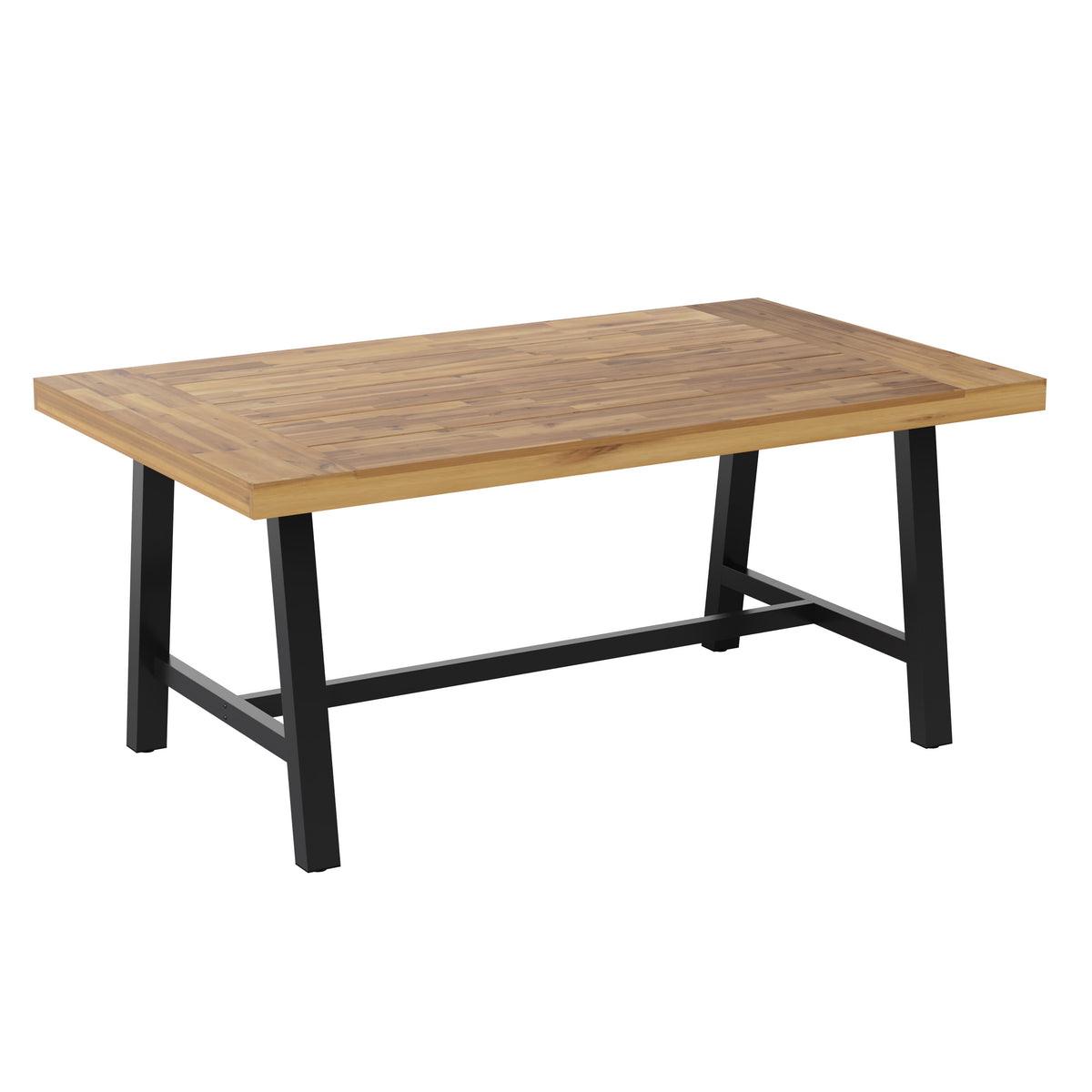 Flash Furniture TT-TT01122-1A-NAT-GG All Weather Commercial Acacia Wood Top Patio Table with Metal Base-Natural/Black - Main view