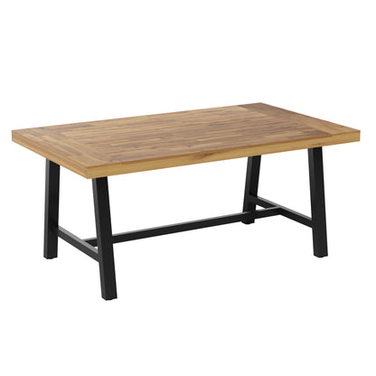 Flash Furniture TT-TT01122-1A-NAT-GG All Weather Commercial Acacia Wood Top Patio Table with Metal Base-Natural/Black - Main view