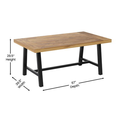 Flash Furniture TT-TT01122-1A-NAT-GG All Weather Commercial Acacia Wood Top Patio Table with Metal Base-Natural/Black - View 3