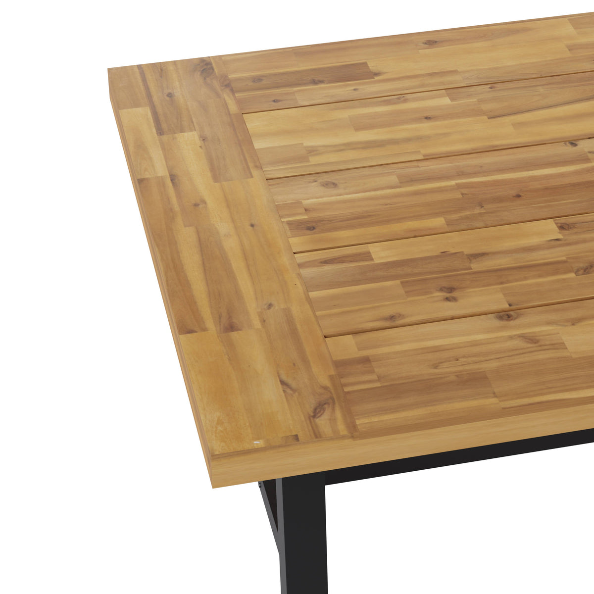 Flash Furniture TT-TT01122-1A-NAT-GG All Weather Commercial Acacia Wood Top Patio Table with Metal Base-Natural/Black - View 4