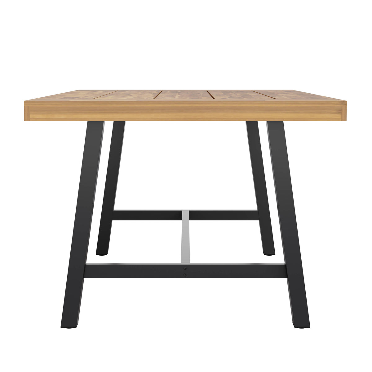 Flash Furniture TT-TT01122-1A-NAT-GG All Weather Commercial Acacia Wood Top Patio Table with Metal Base-Natural/Black - View 5