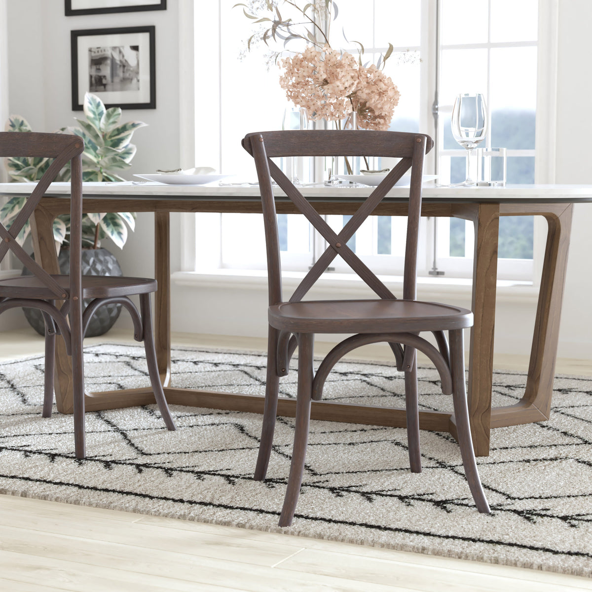 Flash Furniture X-BACK-BURDRIFT Gray Wash Dark Driftwood X-Back Dining Chairs - View 2