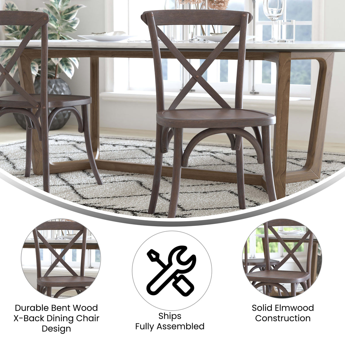 Flash Furniture X-BACK-BURDRIFT Gray Wash Dark Driftwood X-Back Dining Chairs - View 3