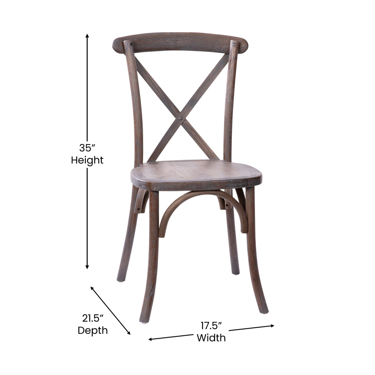 Flash Furniture X-BACK-BURDRIFT Gray Wash Dark Driftwood X-Back Dining Chairs - View 5