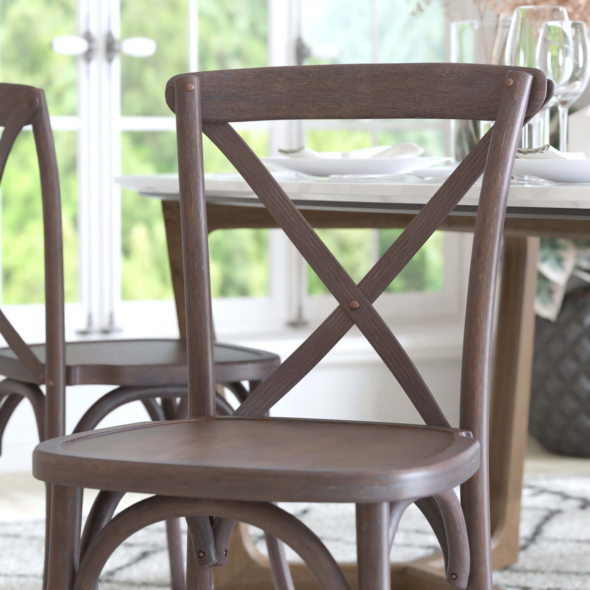 Flash Furniture X-BACK-BURDRIFT Gray Wash Dark Driftwood X-Back Dining Chairs - View 6