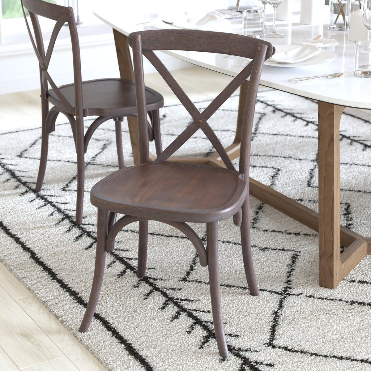 Flash Furniture X-BACK-BURDRIFT Gray Wash Dark Driftwood X-Back Dining Chairs - View 7