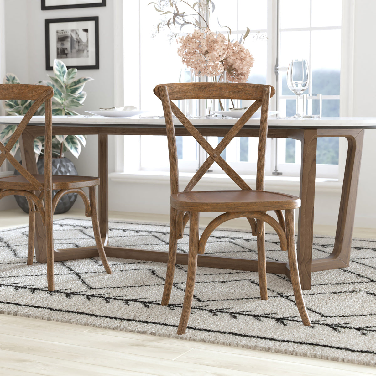 Flash Furniture X-BACK-DNAT Hand Scraped Dark Natural X-Back Chair - View 2