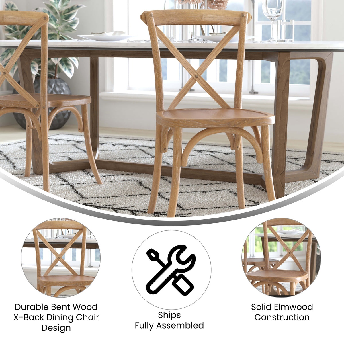 Flash Furniture X-BACK-MEDWHT Medium With White Grain X-Back Chair - View 3