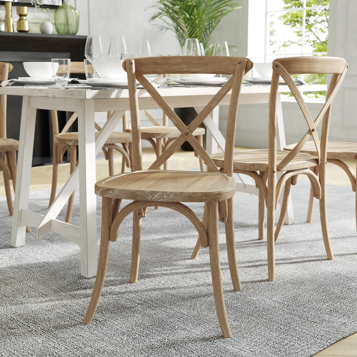 Flash Furniture X-BACK-MOWG Medium Natural With White Grain X-Back Chair - View 2