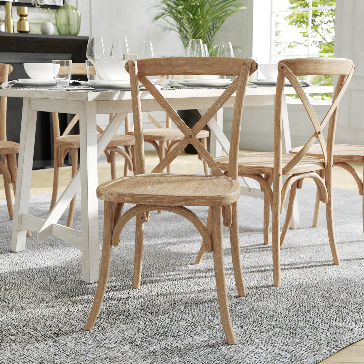 Flash Furniture X-BACK-NWG Natural With White Grain X-Back Chair - View 2