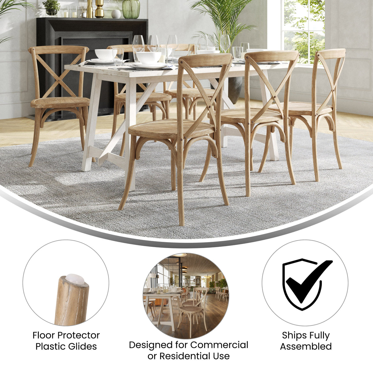 Flash Furniture X-BACK-NWG Natural With White Grain X-Back Chair - View 3