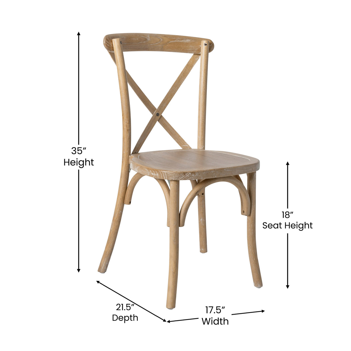 Flash Furniture X-BACK-NWG Natural With White Grain X-Back Chair - View 5