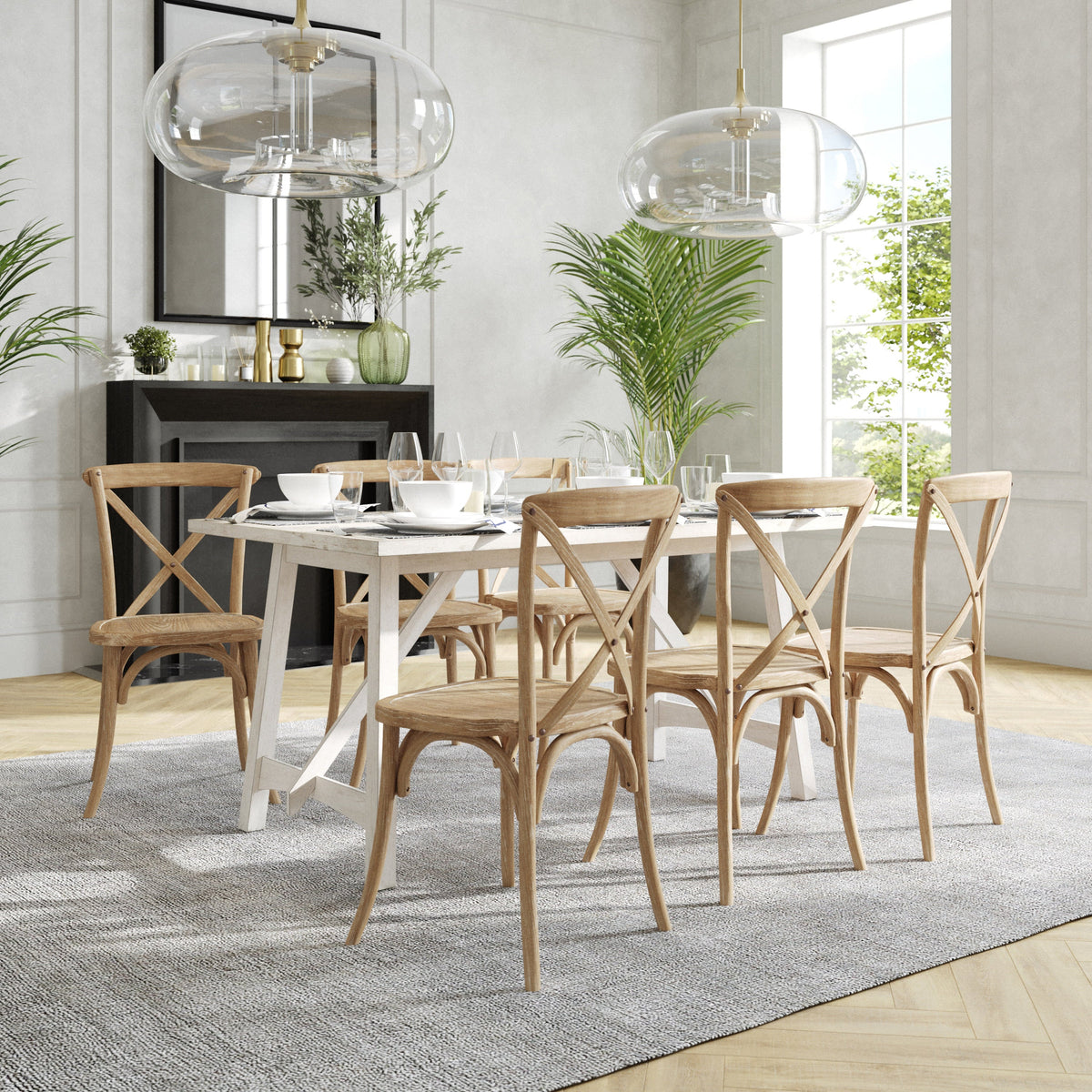Flash Furniture X-BACK-NWG Natural With White Grain X-Back Chair - View 6