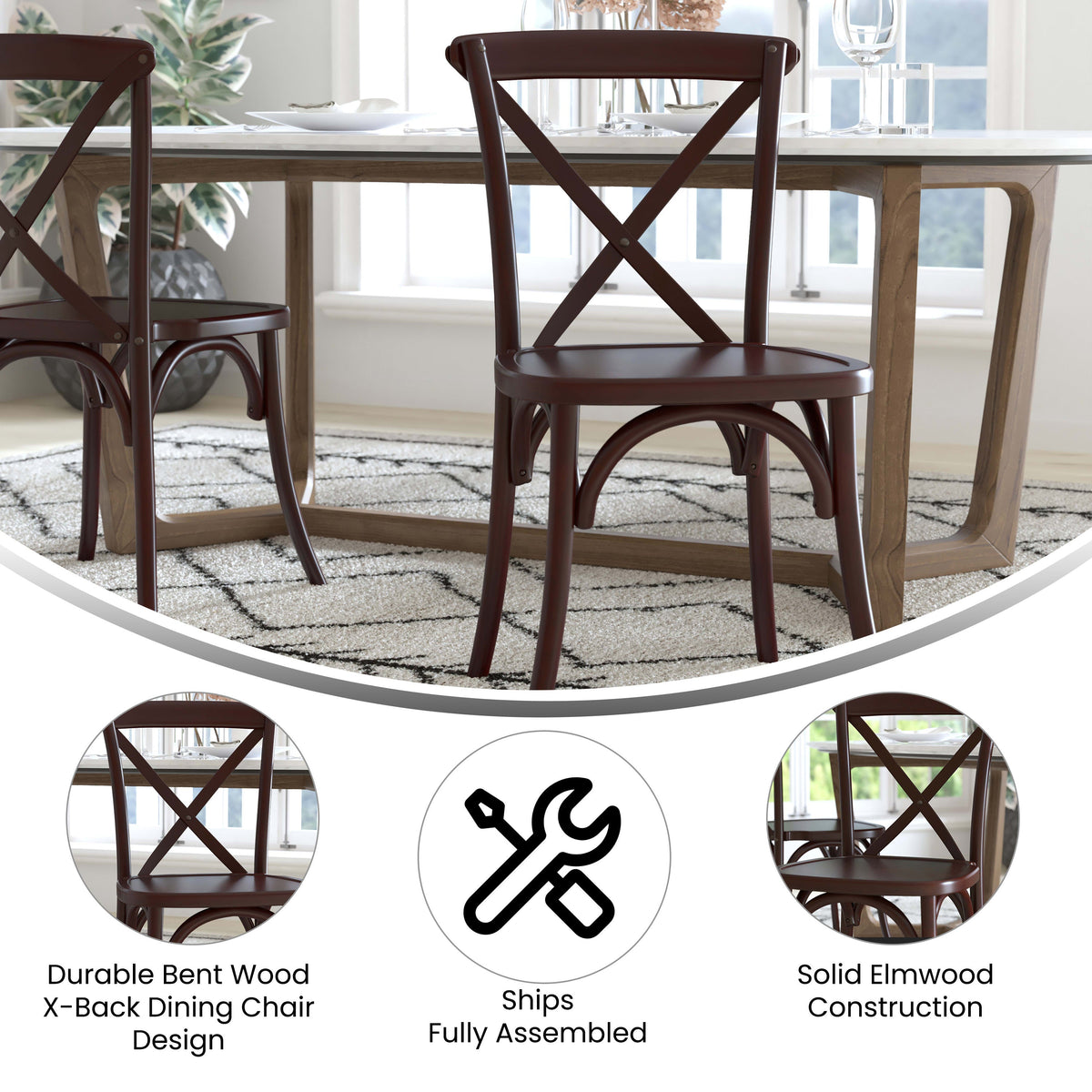 Flash Furniture X-BACK-W Walnut X-Back Chair - View 3