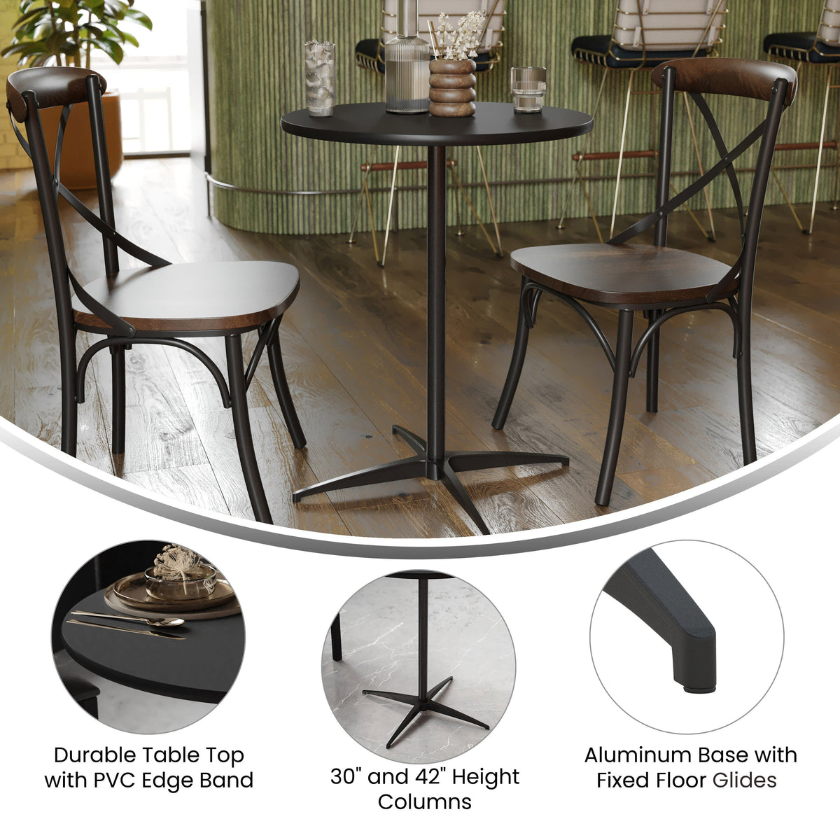 Flash Furniture XA-24-COTA-BK-GG 24" Round Wood Cocktail Table with 30" and 42" Columns (Black) - View 2