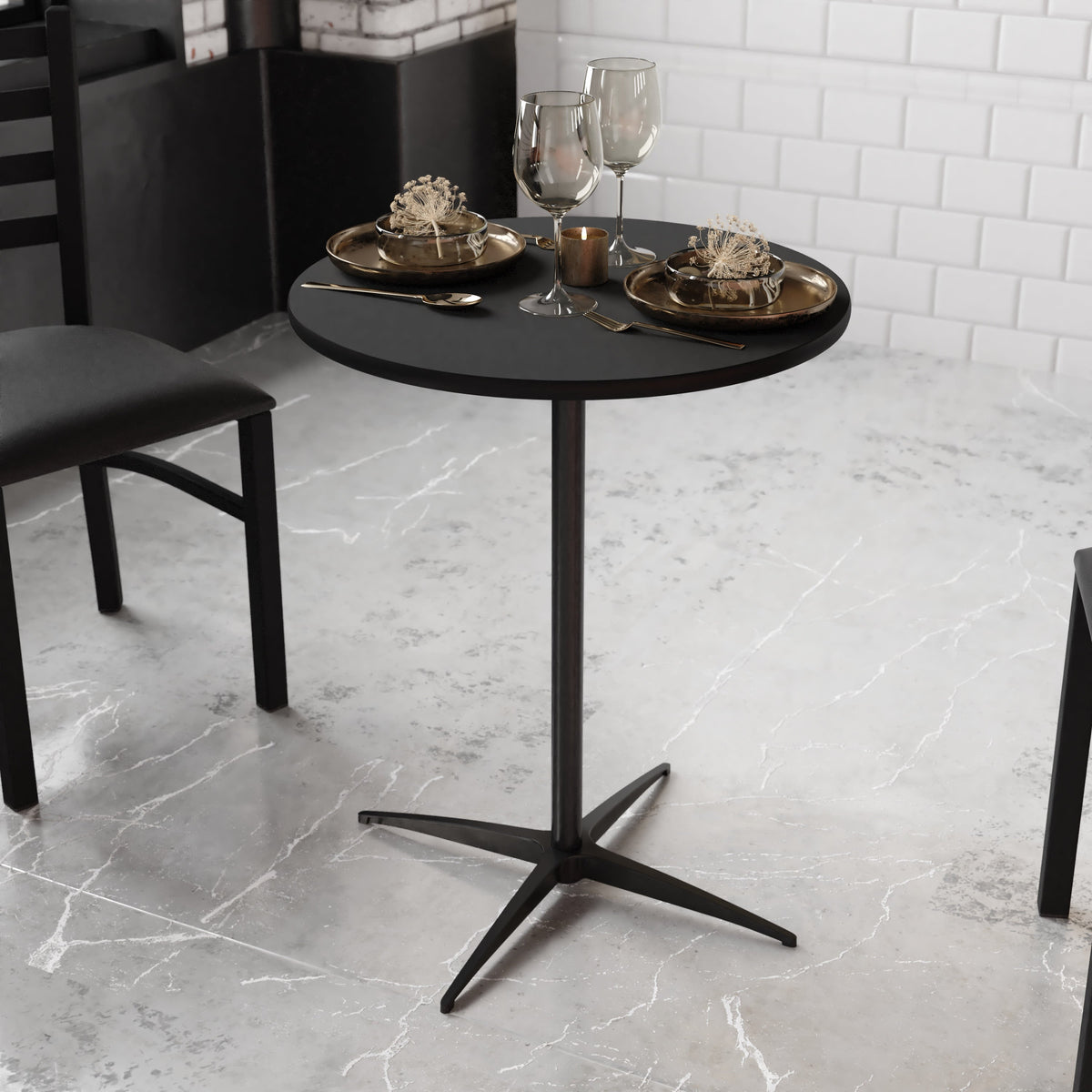 Flash Furniture XA-24-COTA-BK-GG 24" Round Wood Cocktail Table with 30" and 42" Columns (Black) - View 4
