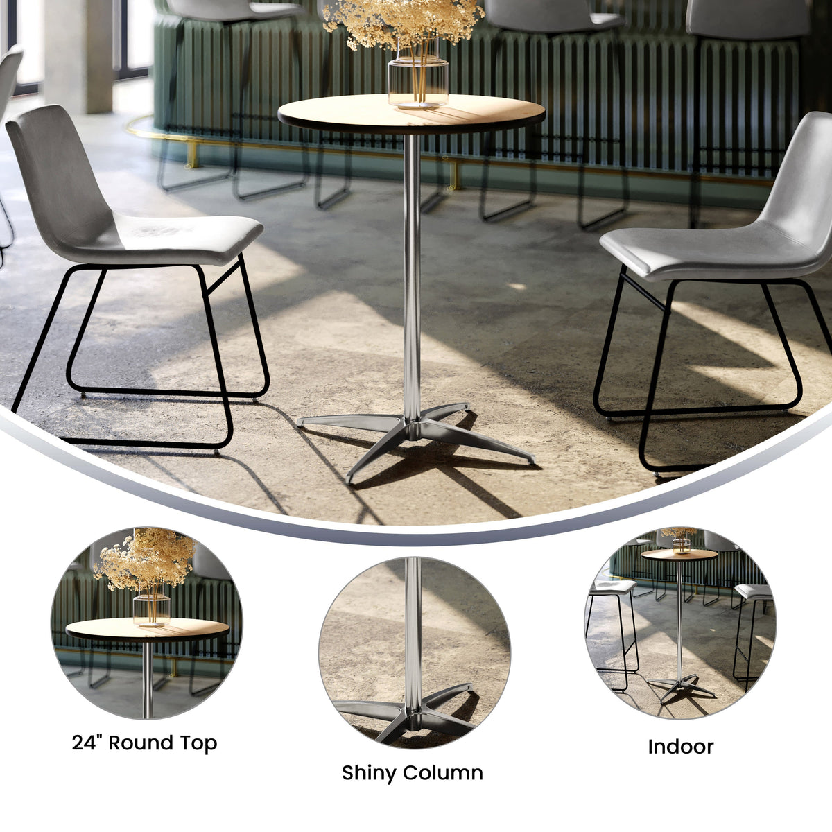 Flash Furniture XA-24-COTA-GG 24" Round Wood Cocktail Table with 30" and 42" Columns (Natural) - View 2