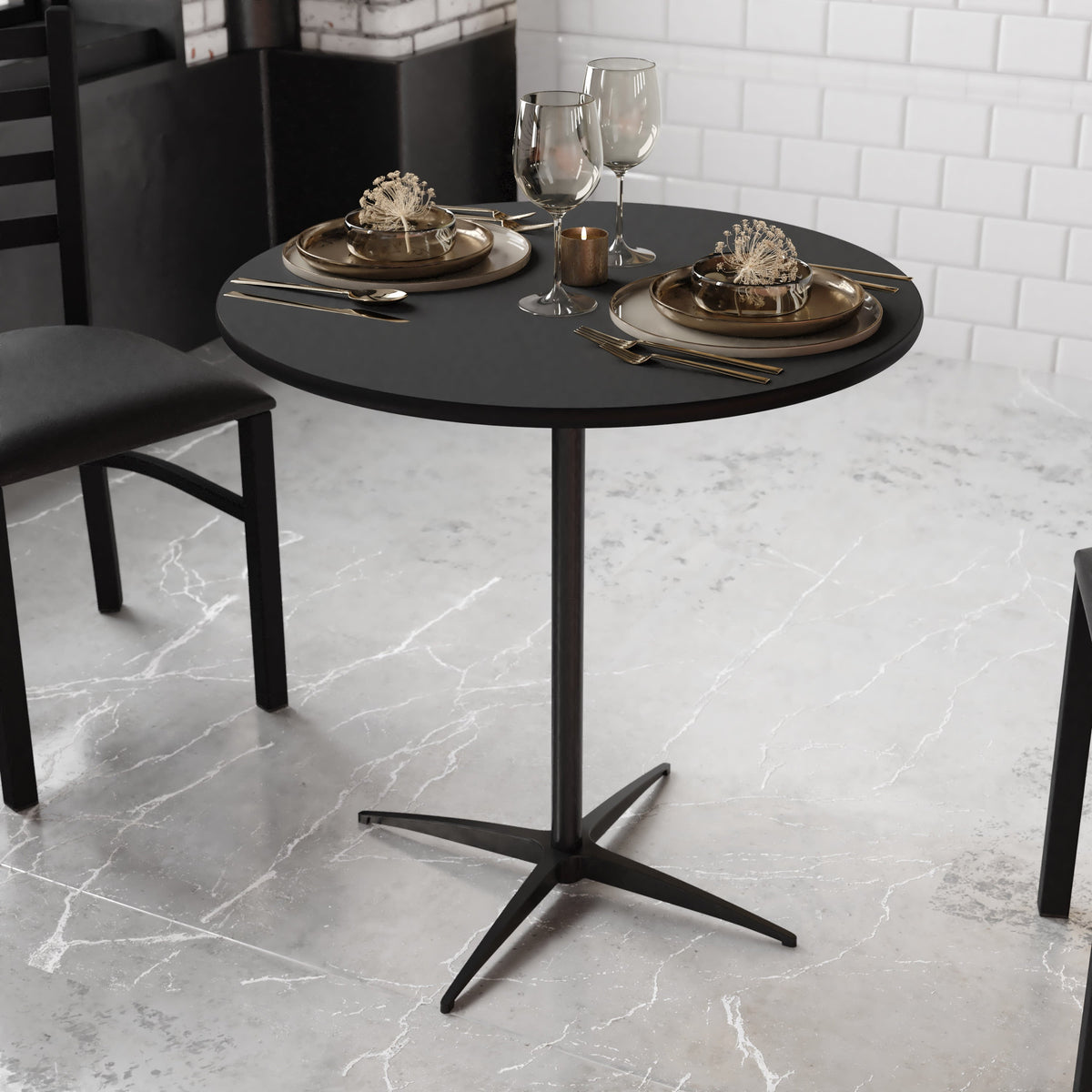 Flash Furniture XA-30-COTA-BK-GG 30" Round Wood Cocktail Table with 30" and 42" Columns (Black) - View 4
