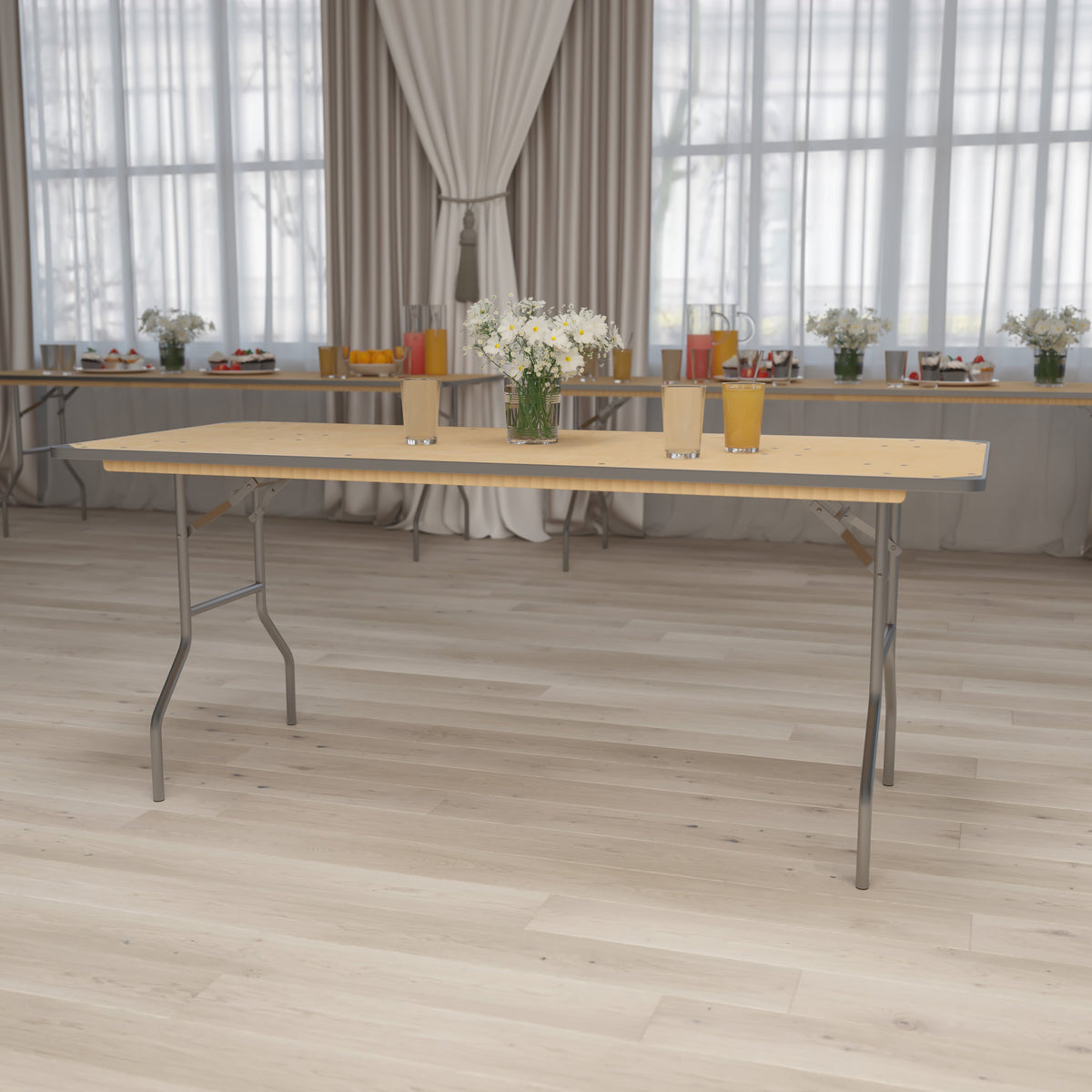 Flash Furniture XA-3072-BIRCH-M-GG 6-Foot Rectangular Birchwood Folding Banquet Table with Corner Guards - View 2