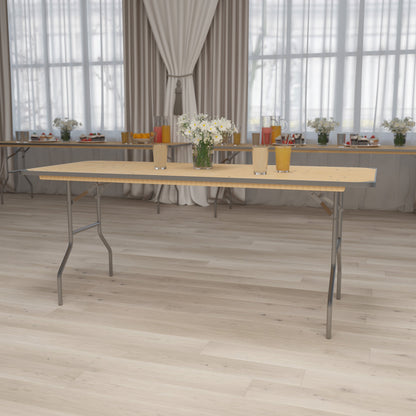 Flash Furniture XA-3072-BIRCH-M-GG 6-Foot Rectangular Birchwood Folding Banquet Table with Corner Guards - View 2