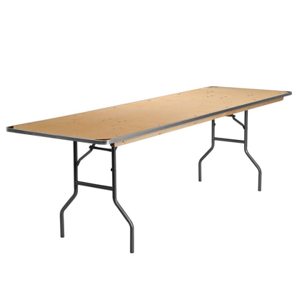Flash Furniture XA-3096-BIRCH-M-GG 8-Foot Rectangular Birchwood Folding Banquet Table with Corner Guards - Main view