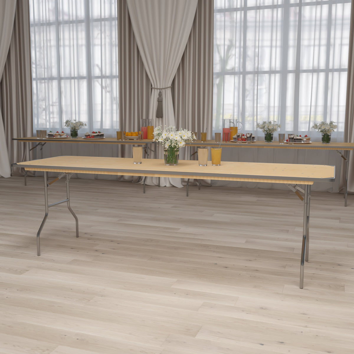 Flash Furniture XA-3096-BIRCH-M-GG 8-Foot Rectangular Birchwood Folding Banquet Table with Corner Guards - View 2